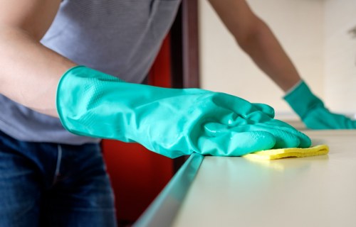 Carpet cleaning in a busy office hallway
